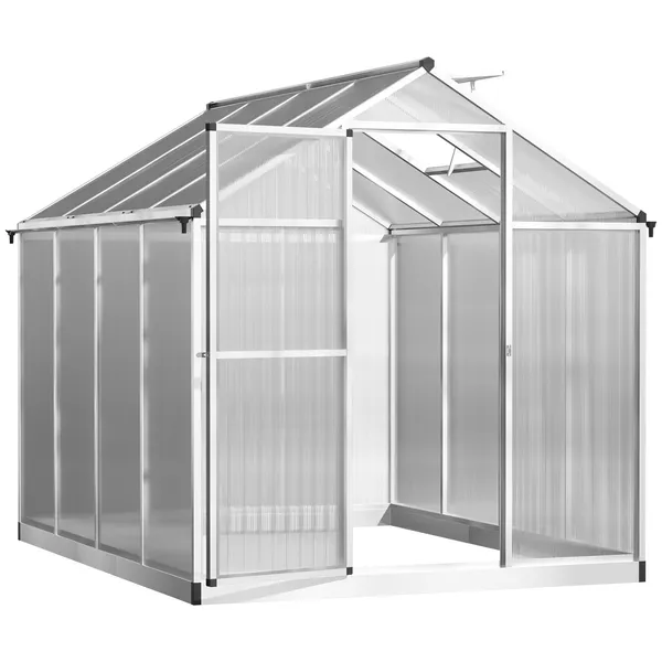 8-l-x-6-w-walk-in-polycarbonate-greenhouse-with-roof-vent-for-ventilation-rain-gutter-hobby-greenhouse-for-winter.webp Outsunny 8 ft L x 6 ft W Walk-In Polycarbonate Greenhouse with Roof Vent for Ventilation and Rain Gutter, Hobby Greenhouse for Winter - Image 1