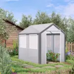 Outsunny 8' L x 6' W x 7' H Outdoor Walk-In Tunnel Greenhouse with Roll-up Windows, 2 Zippered Doors and Weather Cover, White/Gray - Image 2