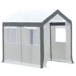 Outsunny 8' L x 6' W x 7' H Outdoor Walk-In Tunnel Greenhouse with Roll-up Windows, 2 Zippered Doors and Weather Cover, White/Gray - Image 9