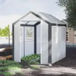 Outsunny 8' L x 6' W x 7' H Outdoor Walk-In Tunnel Greenhouse with Roll-up Windows, 2 Zippered Doors and Weather Cover, White/Gray - Image 10