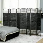 8 Panel Folding Room Divider Portable Privacy Screen Wave Fiber Room Partition for Home Office Black - Image 2
