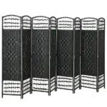 8 Panel Folding Room Divider Portable Privacy Screen Wave Fiber Room Partition for Home Office Black