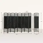 8 Panel Folding Room Divider Portable Privacy Screen Wave Fiber Room Partition for Home Office Black - Image 3