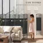 8 Panel Folding Room Divider Portable Privacy Screen Wave Fiber Room Partition for Home Office Black - Image 4