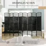 8 Panel Folding Room Divider Portable Privacy Screen Wave Fiber Room Partition for Home Office Black - Image 7