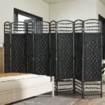8 Panel Folding Room Divider Portable Privacy Screen Wave Fiber Room Partition for Home Office Black - Image 8