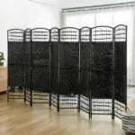 8 Panel Folding Room Divider Portable Privacy Screen Wave Fiber Room Partition for Home Office Black - Image 9