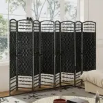 8 Panel Folding Room Divider Portable Privacy Screen Wave Fiber Room Partition for Home Office Black - Image 10