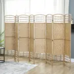 HOMCOM 8 Panel Folding Room Divider Portable Privacy Screen Wave Fiber Room Partition for Home Office Natural - Image 2