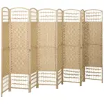 HOMCOM 8 Panel Folding Room Divider Portable Privacy Screen Wave Fiber Room Partition for Home Office Natural - Image 11