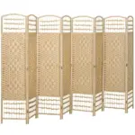 HOMCOM 8 Panel Folding Room Divider Portable Privacy Screen Wave Fiber Room Partition for Home Office Natural