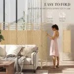 HOMCOM 8 Panel Folding Room Divider Portable Privacy Screen Wave Fiber Room Partition for Home Office Natural - Image 4