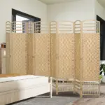 HOMCOM 8 Panel Folding Room Divider Portable Privacy Screen Wave Fiber Room Partition for Home Office Natural - Image 8