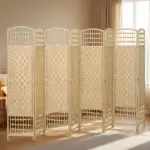 HOMCOM 8 Panel Folding Room Divider Portable Privacy Screen Wave Fiber Room Partition for Home Office Natural - Image 10
