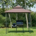 Outsunny 8 ft Patio BBQ Grill Gazebo Canopy, 2 Tier - Flame Retardant Cover, Large Storage, Stylish Utility for Outdoor Cooking - Image 2