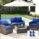 Outsunny 8 Patio Chair Cushions with Seat and Backrest, Fade Resistant Seat Replacement Cushion Set, Navy Blue - Image 2