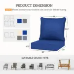 Outsunny 8 Patio Chair Cushions with Seat and Backrest, Fade Resistant Seat Replacement Cushion Set, Navy Blue - Image 3