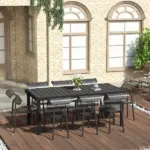 8 People Rectangular Pedestal Dining Table, with Aluminum Frame, All-Weather HDPE Wood Top, Foot Pads for Garden, Patio, Black - Image 2