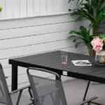 8 People Rectangular Pedestal Dining Table, with Aluminum Frame, All-Weather HDPE Wood Top, Foot Pads for Garden, Patio, Black - Image 7