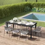 8 People Rectangular Pedestal Dining Table, with Aluminum Frame, All-Weather HDPE Wood Top, Foot Pads for Garden, Patio, Black - Image 10