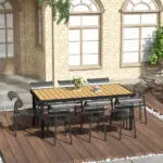 8 People Rectangular Pedestal Dining Table, with Aluminum Frame, All-Weather HDPE Wood Top, Foot Pads for Garden, Patio, Natural - Image 2