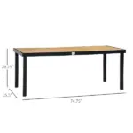 8 People Rectangular Pedestal Dining Table, with Aluminum Frame, All-Weather HDPE Wood Top, Foot Pads for Garden, Patio, Natural - Image 3
