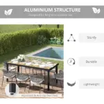8 People Rectangular Pedestal Dining Table, with Aluminum Frame, All-Weather HDPE Wood Top, Foot Pads for Garden, Patio, Natural - Image 5