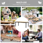 8 People Rectangular Pedestal Dining Table, with Aluminum Frame, All-Weather HDPE Wood Top, Foot Pads for Garden, Patio, Natural - Image 6