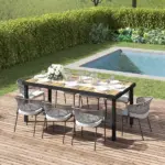 8 People Rectangular Pedestal Dining Table, with Aluminum Frame, All-Weather HDPE Wood Top, Foot Pads for Garden, Patio, Natural - Image 10