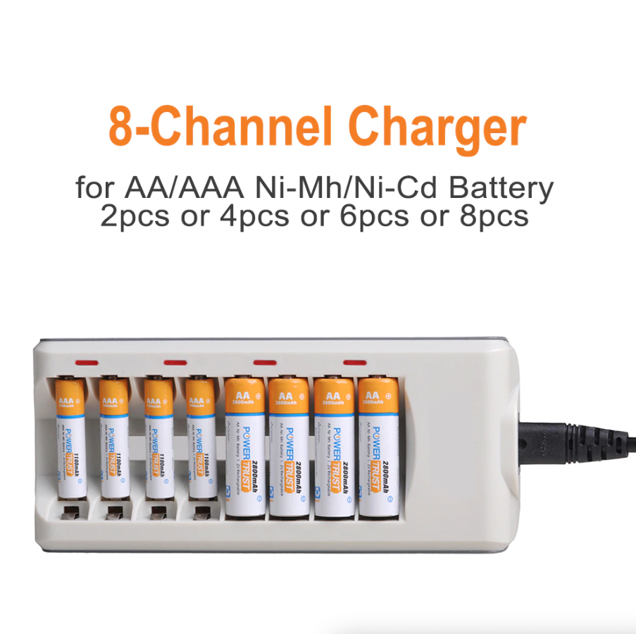 8 Slot AA AAA NiMH NiCd Rechargeable Battery Charger