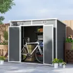 Outsunny 8' x 4' Plastic Outdoor Storage Shed with Floor, Window, Lockable Doors and Vents for Backyard Patio Lawn, Gray - Image 2