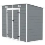 Outsunny 8' x 4' Plastic Outdoor Storage Shed with Floor, Window, Lockable Doors and Vents for Backyard Patio Lawn, Gray