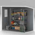 Outsunny 8' x 4' Plastic Outdoor Storage Shed with Floor, Window, Lockable Doors and Vents for Backyard Patio Lawn, Gray - Image 9