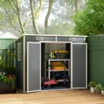 Outsunny 8' x 4' Plastic Outdoor Storage Shed with Floor, Window, Lockable Doors and Vents for Backyard Patio Lawn, Gray - Image 10