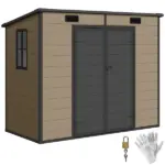 Outsunny 8' x 4' Plastic Outdoor Storage Shed with Floor, Window, Lockable Doors and Vents for Backyard Patio Lawn, Light Brown - Image 11