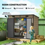 Outsunny 8' x 4' Plastic Outdoor Storage Shed with Floor, Window, Lockable Doors and Vents for Backyard Patio Lawn, Light Brown - Image 4