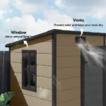 Outsunny 8' x 4' Plastic Outdoor Storage Shed with Floor, Window, Lockable Doors and Vents for Backyard Patio Lawn, Light Brown - Image 6