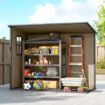 Outsunny 8' x 4' Plastic Outdoor Storage Shed with Floor, Window, Lockable Doors and Vents for Backyard Patio Lawn, Light Brown - Image 9