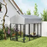 8' x 4' x 6' Outdoor Dog Kennel, Dog Kennel Outside Run with 360A degree Rotating Bowls, Waterproof and UV Resistant Cover - Image 2