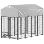 8' x 4' x 6' Outdoor Dog Kennel, Dog Kennel Outside Run with 360A degree Rotating Bowls, Waterproof and UV Resistant Cover