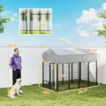 8' x 4' x 6' Outdoor Dog Kennel, Dog Kennel Outside Run with 360A degree Rotating Bowls, Waterproof and UV Resistant Cover - Image 3