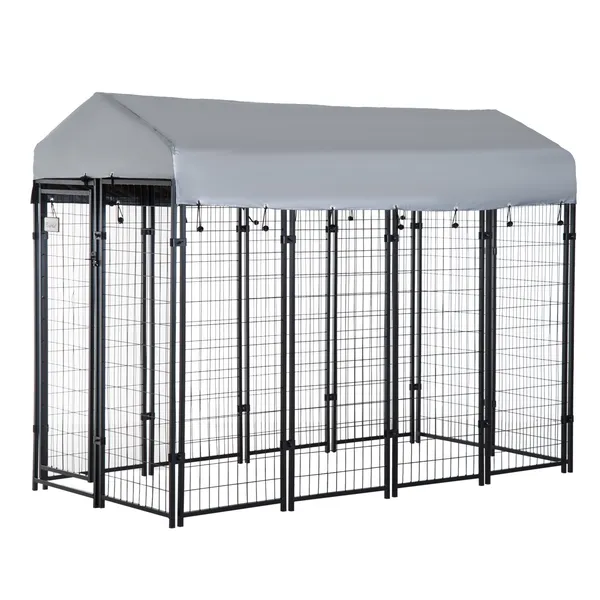 8-x-4-x-6-outdoor-dog-playpen-kennel-with-lockable-door-and-water-resistant-canopy-for-mediumlarge-dogs.webp PawHut 8 ft x 4 ft x 6 ft Outdoor Dog Playpen, Kennel with Lockable Door and Water-Resistant Canopy, for Medium/Large Dogs - Image 1