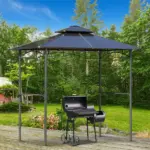 Outsunny 8 ft x 5 ft BBQ Gazebo, Outdoor BBQ Canopy with 2 Side Shelves, and Double Layer PC Roof, UV/Rain Resistant, Sturdy Frame, Brown - Image 2