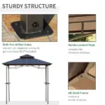 Outsunny 8 ft x 5 ft BBQ Gazebo, Outdoor BBQ Canopy with 2 Side Shelves, and Double Layer PC Roof, UV/Rain Resistant, Sturdy Frame, Brown - Image 4
