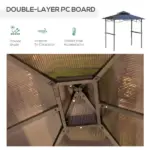 Outsunny 8 ft x 5 ft BBQ Gazebo, Outdoor BBQ Canopy with 2 Side Shelves, and Double Layer PC Roof, UV/Rain Resistant, Sturdy Frame, Brown - Image 6