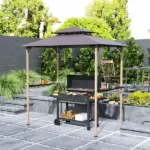 Outsunny 8 ft x 5 ft Grill Gazebo, Double Tiered Barbecue Grill Gazebo Shelter with 2 Side Shelves and 10 Hooks for Patio, Garden - Image 2