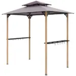 Outsunny 8 ft x 5 ft Grill Gazebo, Double Tiered Barbecue Grill Gazebo Shelter with 2 Side Shelves and 10 Hooks for Patio, Garden