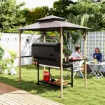 Outsunny 8 ft x 5 ft Grill Gazebo, Double Tiered Barbecue Grill Gazebo Shelter with 2 Side Shelves and 10 Hooks for Patio, Garden - Image 8