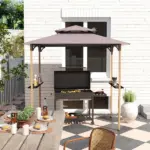 Outsunny 8 ft x 5 ft Grill Gazebo, Double Tiered Barbecue Grill Gazebo Shelter with 2 Side Shelves and 10 Hooks for Patio, Garden - Image 9