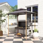 Outsunny 8 ft x 5 ft Grill Gazebo, Double Tiered Barbecue Grill Gazebo Shelter with 2 Side Shelves and 10 Hooks for Patio, Garden - Image 10